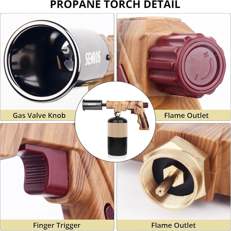 Semlos Propane Torch - Kitchen Torch - Powerful Grill Gun - Charcoal Lighter - Campfire Starter - Sous Vide - Chef Blow Torch for Searing Steak & Creme Brulee & BBQ(Propane Tank Not Included) - Image 5